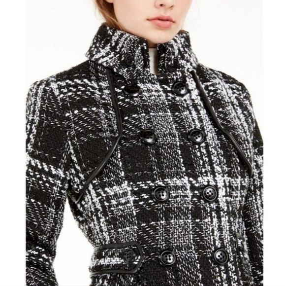 EUC BCX Women's Wool Coat Size XS Plaid Black and White - Picture 4 of 12